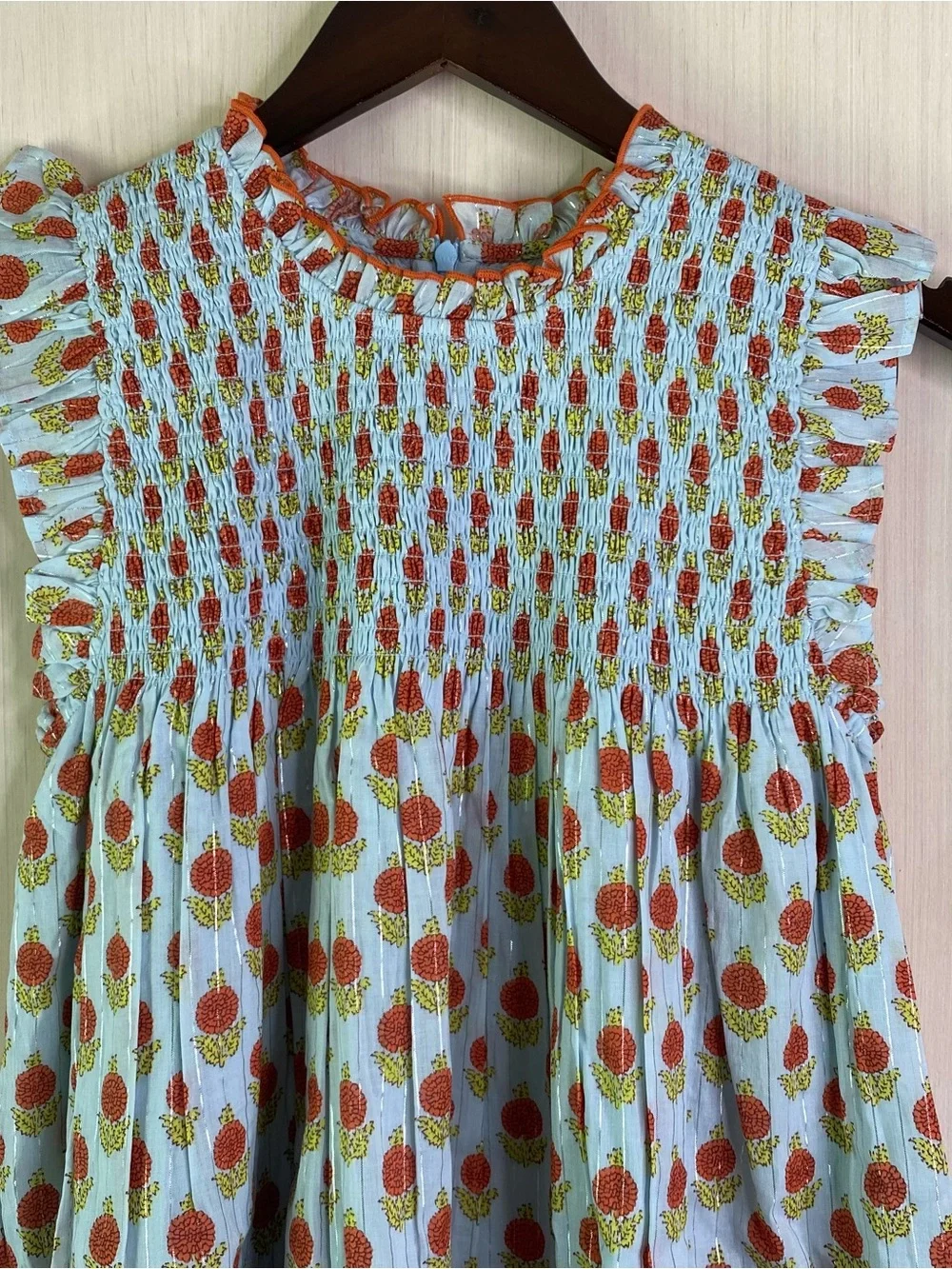 NWT Girls Pink Chicken Smocked Floral Print Stevie Dress Lined Blue Dahlia 14Y